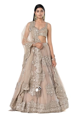 Abhinav Mishra Floral Butta Mirror Embroidered Bridal Lehenga Set 