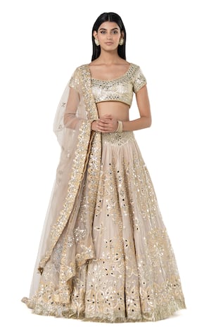 Abhinav Mishra Chanderi Mirror Embroidered Bridal Lehenga Set 