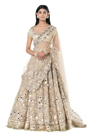 Abhinav Mishra Floral Mirror Embroidered Net Bridal Lehenga Set 