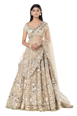 Abhinav Mishra Floral Mirror Embroidered Net Bridal Lehenga Set