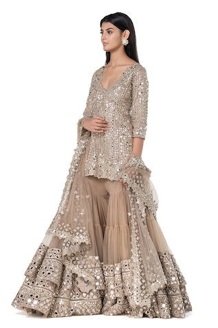 Abhinav Mishra Mirror Embellished Short Kurta Sharara Set