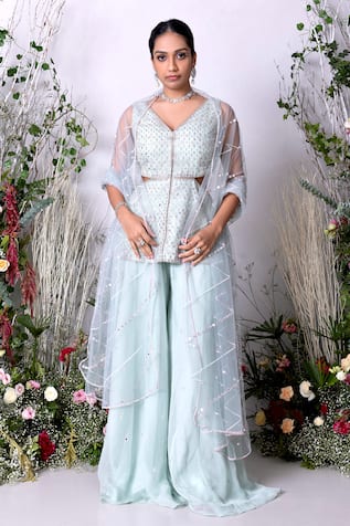 Sunita Bhandari Hand Embroidered Kurta Sharara Set 