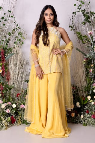 Sunita Bhandari Mirror Work Kurta Sharara Set 