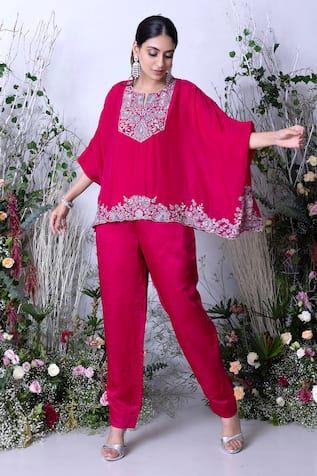 Sunita Bhandari Hand Embroidered Kaftan With Pant 