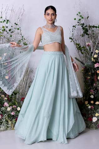 Sunita Bhandari Layered Lehenga Embroidered Blouse Set 