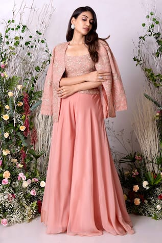 Sunita Bhandari Hand Embroidered Jacket Sharara Set 