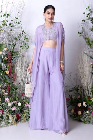 Sunita Bhandari Hand Embroidered Cape Top With Palazzo 