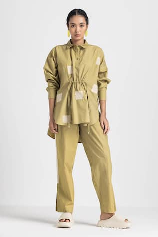 Three Wave Embroidered Shirt With Pant 