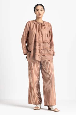 Three Multi Pleat Top & High Waist Pant Set 