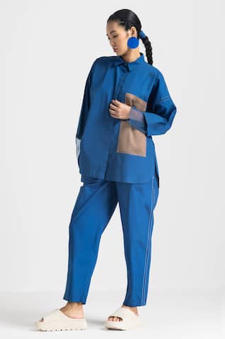 Three Contrast Panel Shirt & Pant Set 