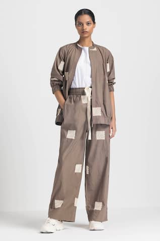 Three Embroidered Bomber Jacket Pant Set 