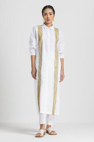 Three Wave Embroidered Shirt Tunic & Pant Set 