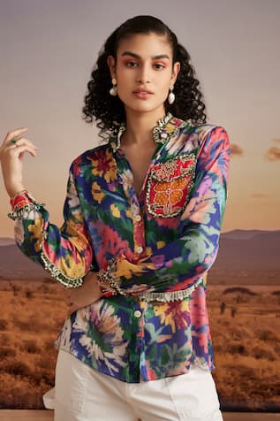 Verb By Pallavi Singhee Floral Pattern Fringed Shirt 