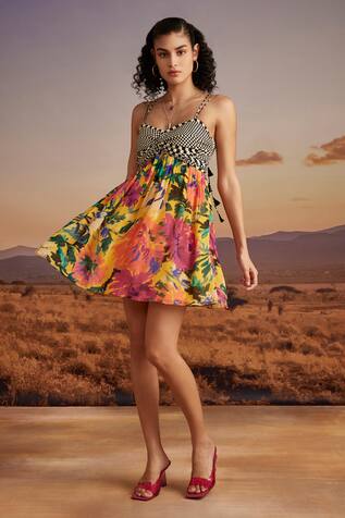 Verb By Pallavi Singhee Floral & Checkered Print Dress 