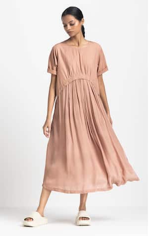 Three Gathered Yoke Midi Dress 