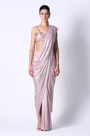 431-88 by Shweta Kapur Waterfall Pre Draped Saree With Embellished Blouse 