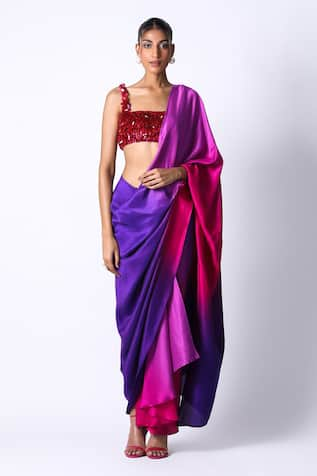 431-88 by Shweta Kapur Silk Ombre Pre Draped Saree With Blouse 