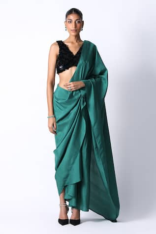 431-88 by Shweta Kapur Solid Pre Draped Saree With Embellished Blouse 