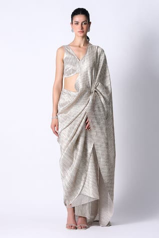 431-88 by Shweta Kapur Cosmos Pleated Pre Draped Saree With Blouse 