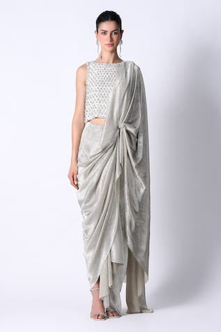 431-88 by Shweta Kapur Galaxy Textured Pre Draped Saree With Blouse 