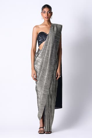 431-88 by Shweta Kapur Metallic Pre Draped Saree With Bustier 