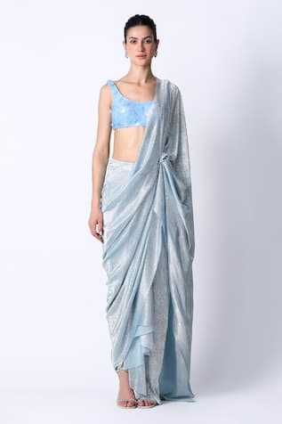 431-88 by Shweta Kapur Textured Pre Draped Saree With Embellished Blouse 