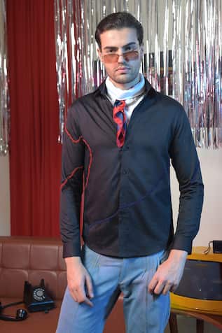 Abkasa Projector Placed Cutdana Pattern Shirt 