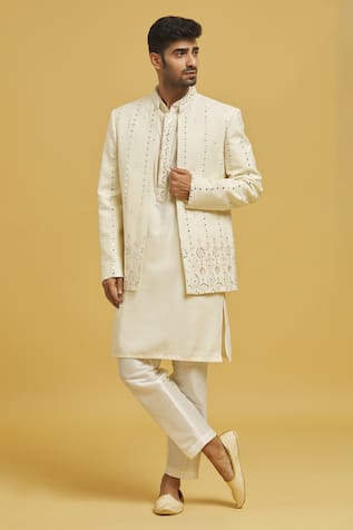 Mirror Embroidered Jacket Kurta Set For Kids