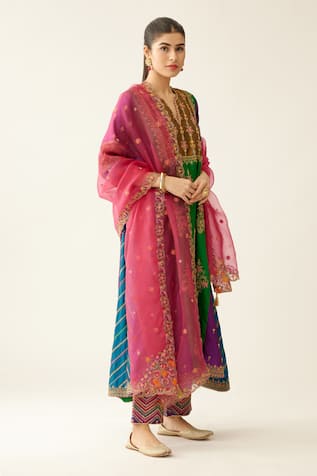 Kora Beads Embroidered Kurta Pant Set 