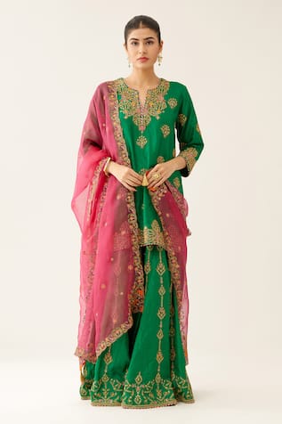 Kora Embroidered Short Kurta Sharara Set 