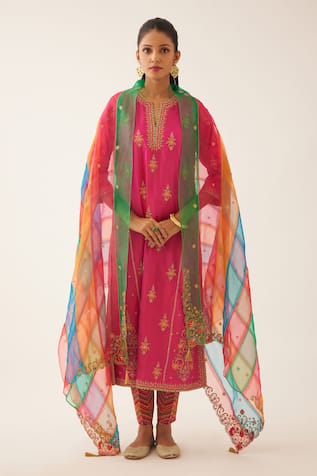 Kora Embroidered Straight Kurta Salwar Set 
