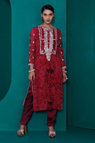 Adi By Aditya Khandelwl Embroidered Floral Print Tunic & Pant Set 