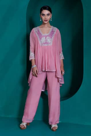 Adi By Aditya Khandelwl Asymmetrical Embroidered Top & Pant Set 