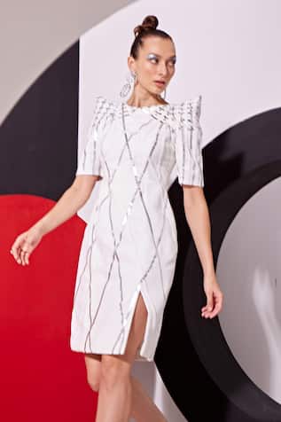 Vidhi Wadhwani ALPHA Metallic Weave Textured Shift Dress 