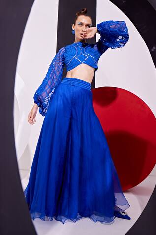 Vidhi Wadhwani CARI Weave Pattern Embellished Top With Palazzo Pant 