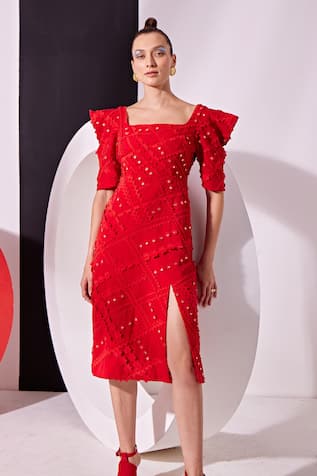 Vidhi Wadhwani Ola Geometric Applique Dress 