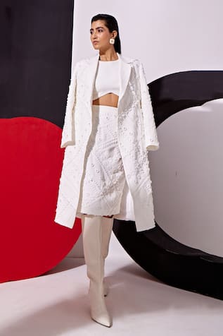 Vidhi Wadhwani Simya Geometric Applique Jacket Skirt Set 