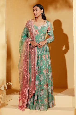 Suruchi Parakh Floral Print Anarkali With Dupatta 