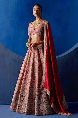 Mrunalini Rao Ahvi Raw Silk Embroidered Bridal Lehenga Set 