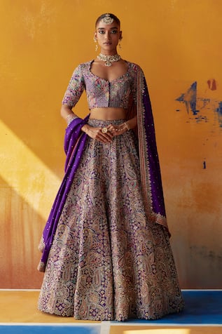 Mrunalini Rao Aindri Raw Silk Embroidered Bridal Lehenga Set 
