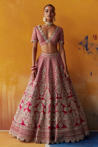 Mrunalini Rao Rani Zardozi Embroidered Bridal Lehenga Set 