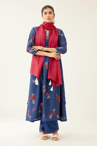 Kora 3D Spiral Embroidered Anarkali Pant Set 