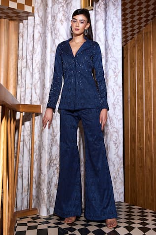 Label Sanya Gulati Embroidered Jacquard Shirt & Pant Set 