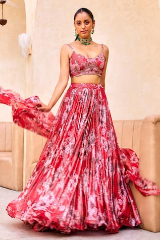 Label Sanya Gulati Floral Print Shimmer Lehenga Set 