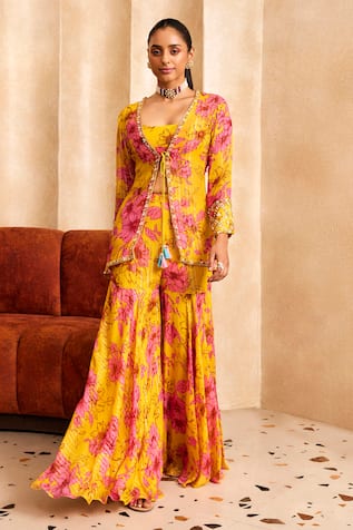 Label Sanya Gulati Floral Print jacket & Sharara Set 