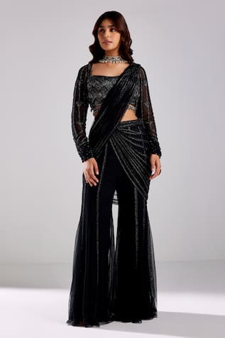 Diyarajvvir Pre-Draped Pant Saree With Cutdana Embroidered Blouse 