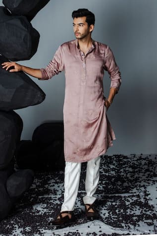 Contrast By Parth Linen Silk Leaf Embroidered Kurta With Pant 