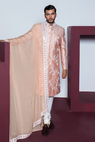 Contrast By Parth Rose Garden Mirror & Pearl Embroidered Sherwani Set 