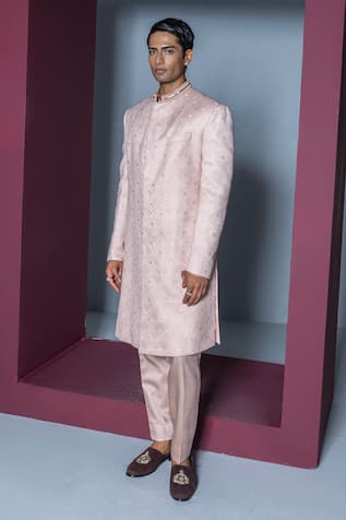 Contrast By Parth Nirvana Geometric Pattern Embroidered Sherwani Set 