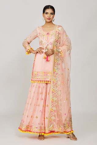 Gopi Vaid Foram Thread Embroidered Kurta Sharara Set 